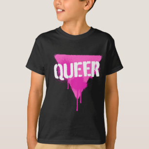 Queer Pink Triangle In Punk Spray Paint Stencil St T-Shirt