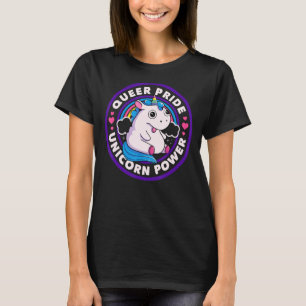 Queer Pride Unicorn Power Badge Rainbow Magic Hor T-Shirt