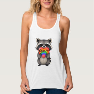 Queer   Racoon with Rainbow Heart Singlet