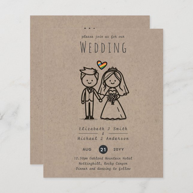 Queer Wedding Cartoon LGBTQIA+ Fun Handdrawn (Front/Back)