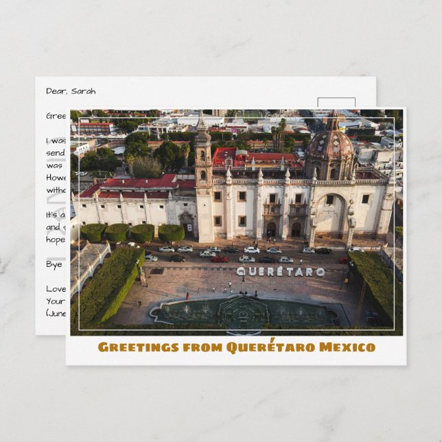 Querétaro Mexico Sign and Courtyard Postcard (Front/Back)