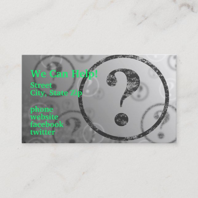 Question Mark Background BW Business Card (Front)