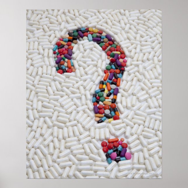 Question mark of pills on white pill background poster (Front)