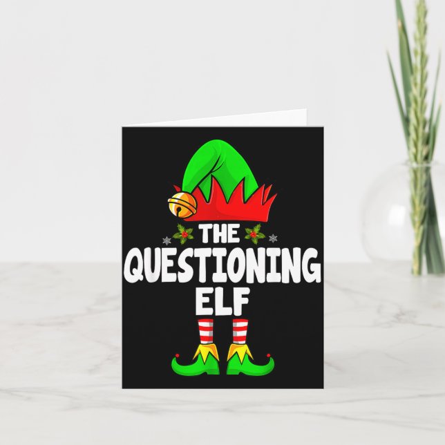 Questioning Elf Group Christmas Funny Pajama Party Card (Front)