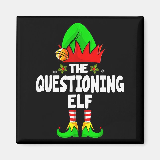 Questioning Elf Group Christmas Funny Pajama Party Magnet (Front)