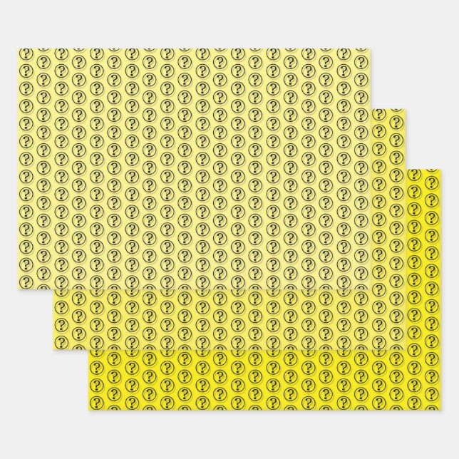 Questions Marks Pattern Yellow Wrapping Paper Sheet (Set)