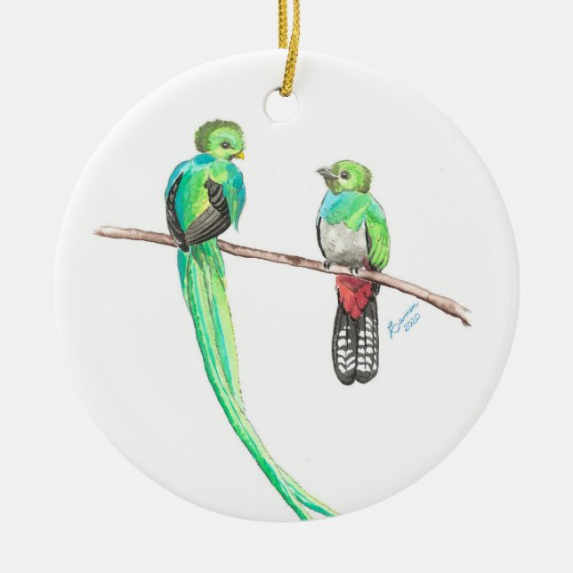 Quetzal Christmas worship Ceramic Tree Decoration (Front)