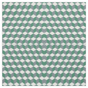 Quetzal Green and Grey Isometric Cube Pattern Fabric