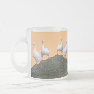 Queue Uped Cute Geese Orange Frosted Glass Mug
