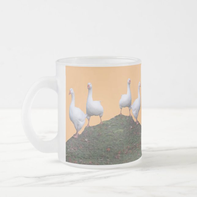 Queue Uped Cute Geese Orange Frosted Glass Mug (Left)