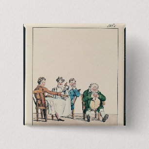 Qui dort dine', caricature of a man sleeping 15 cm square badge