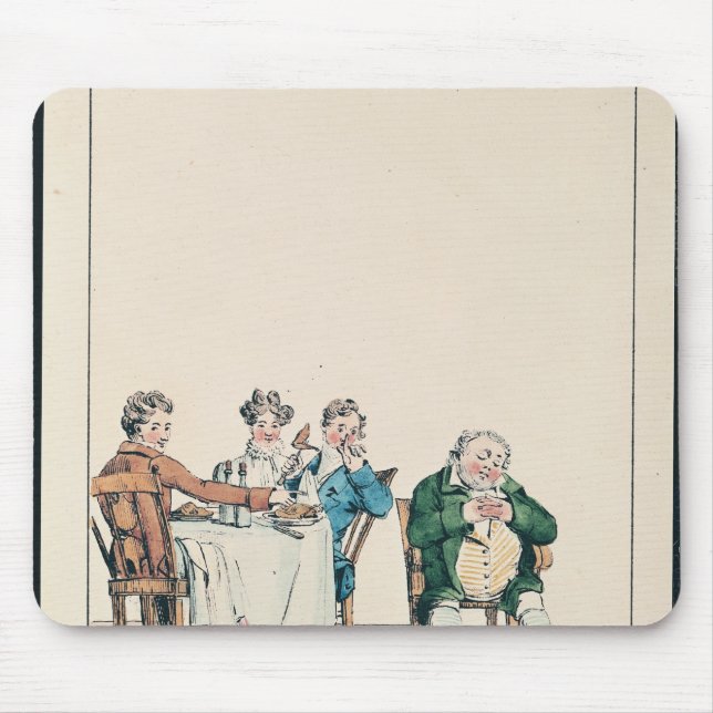 Qui dort dine', caricature of a man sleeping mouse pad (Front)