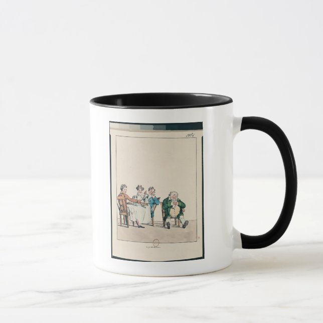Qui dort dine', caricature of a man sleeping mug (Right)