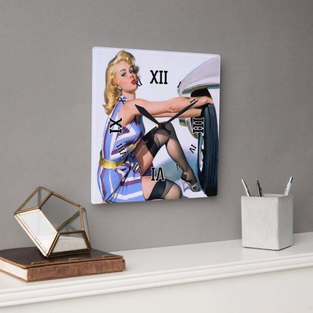 Quick Change by Gil Elvgren Square Wall Clock (Office)