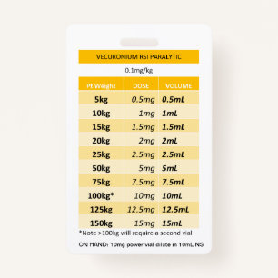 Quick Dosing RE: Vecuronium & Rocuronium Paralysis ID Badge