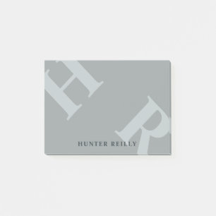 Quick Silver Grey Tilted Initials & Name Post-it Notes