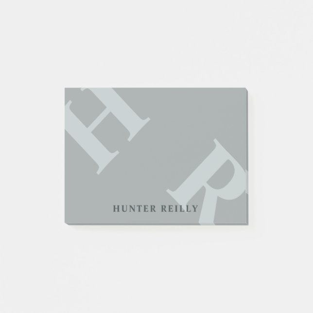 Quick Silver Grey Tilted Initials & Name Post-it Notes (Front)