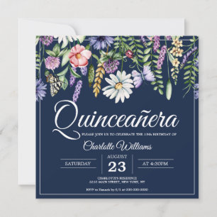 Quicneañera Elegant Wildflowers 15th Birthday Invitation
