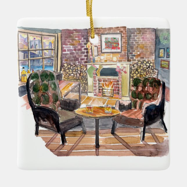Quiet and cosy Christmas Eve  in New York Pub Ceramic Ornament (Front)