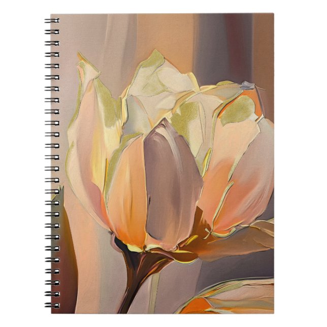 Quiet Bloom – Abstract Tulips In Soft Gold Notebook (Front)