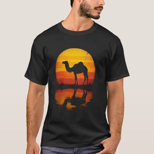 Quiet Camel Sunset Desert Scene T-Shirt (Front)