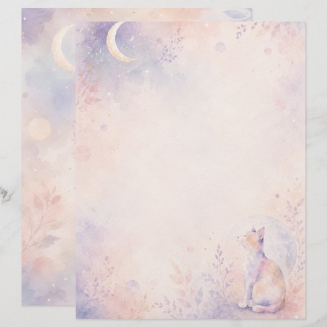 Quiet Cat in Moonlight Custom Letterhead (Front/Back)