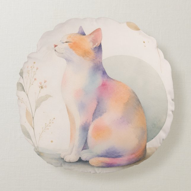 Quiet Cat in Moonlight Round Cushion (Front)