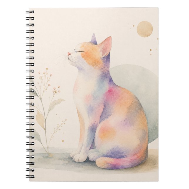 Quiet Cat in Moonlight - Watercolor Cat Notebook (Front)