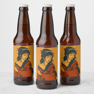 Quiet Elegance – Traditional Japanese Woman Art Beer Bottle Label