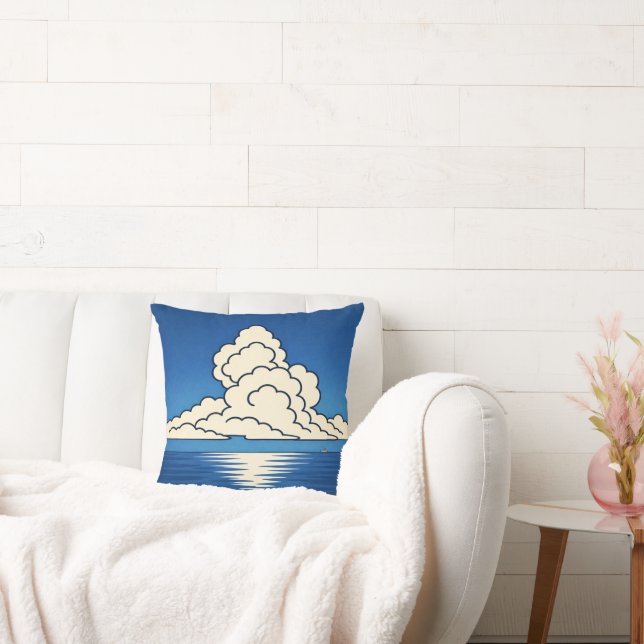 Quiet Horizon – Minimal Ocean & Cloud Art Cushion (Couch)