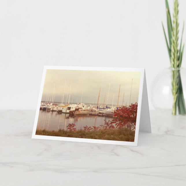 Quiet Lake Superior Marina with Sailboats Note Card (Front)