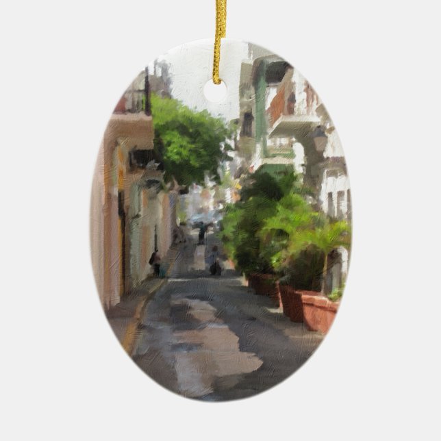 Quiet Little Street of Puerto Rico Ceramic Tree Decoration (Front)