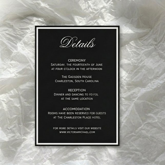 Quiet Luxury Black Wedding Details Enclosure Card (Creator Uploaded)