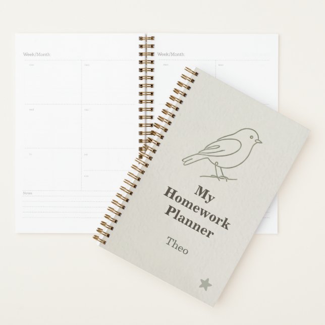 Quiet Luxury Line Art Bird Kids Homework Planner (Display)