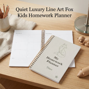 Quiet Luxury Line Art Fox Kids Homework Planner