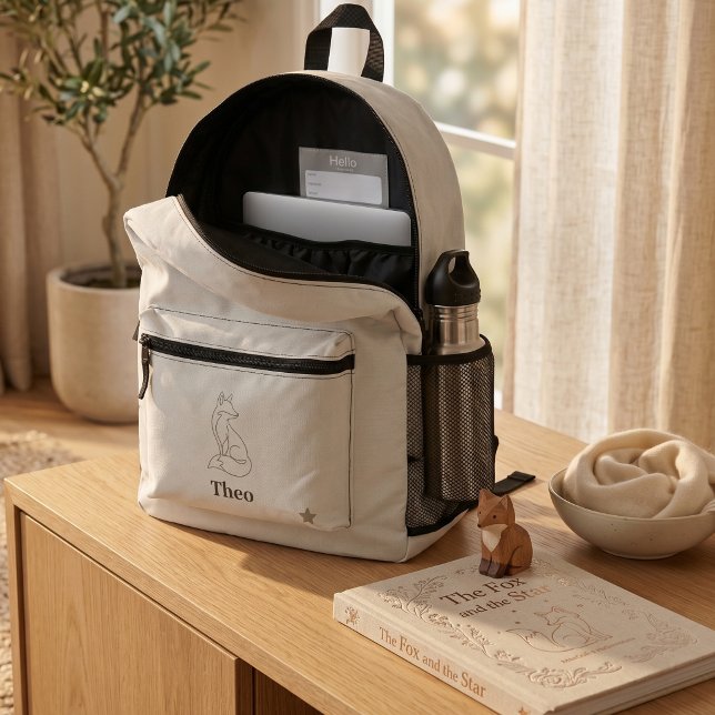 Quiet Luxury Line Art Fox Kids Personalised Name Printed Backpack (Quiet Luxury Line Art Fox Kids Personalized Name Printed Backpack)