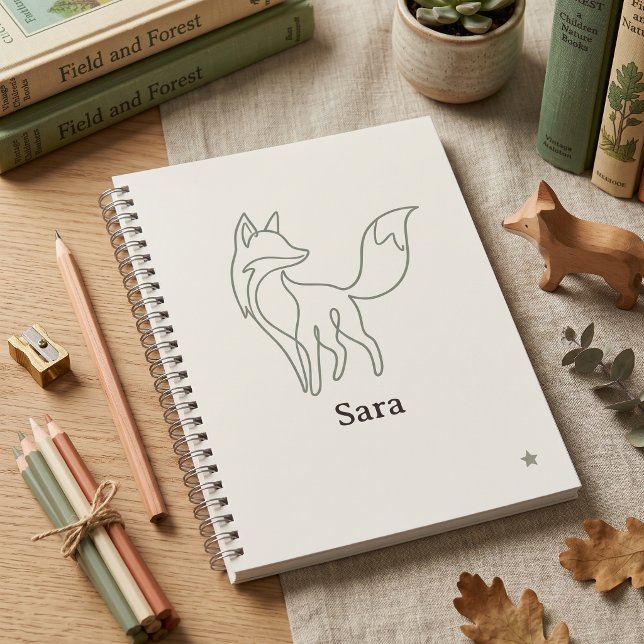 Quiet Luxury Line Art Fox Sage Green Kids Name  Notebook (Quiet Luxury Line Art Fox Sage Green Kids Name School Notebook)