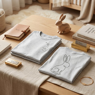 Quiet Luxury Line Art Rabbit Sage Green Kids Name  Tri-Blend Shirt