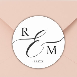 Quiet Luxury Minimalist Monogram Wedding  Classic Round Sticker