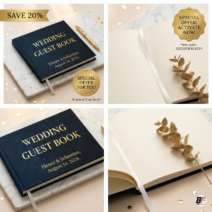 Quiet Luxury Navy Blue & Gold Minimalist Wedding  Guest Book