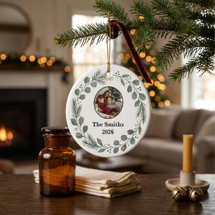 Quiet Luxury Sage Green Family Photo Christmas Ceramic Tree Decoration