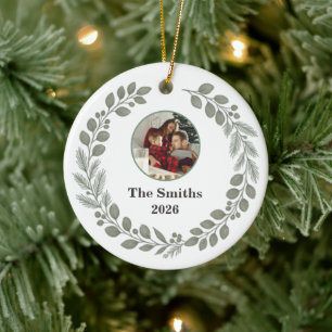 Quiet Luxury Sage Green Family Photo Christmas Ceramic Tree Decoration