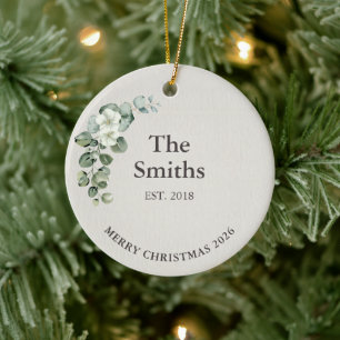 Quiet Luxury Sage Green Personalised Family Name  Ceramic Tree Decoration