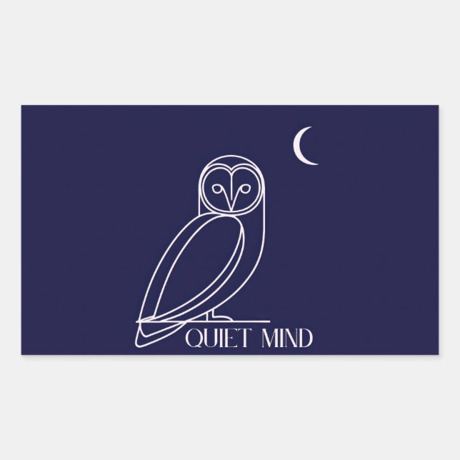 Quiet Mind Owl – Minimalist Night Wisdom Design Rectangular Sticker (Front)