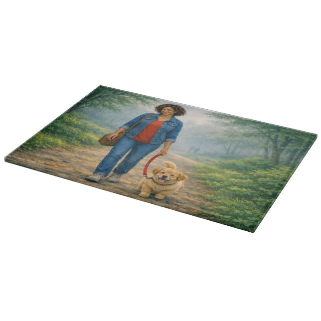 Quiet Morning Walk Decorative Glass Cutting Board (Corner)