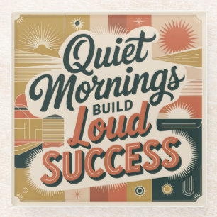Quiet Mornings Build Loud Success Glass Coaster
