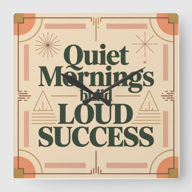 Quiet Mornings Build Loud Success Square Wall Clock (Front)