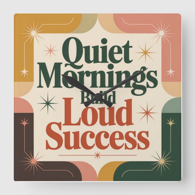 Quiet Mornings Build Loud Success Square Wall Clock (Front)