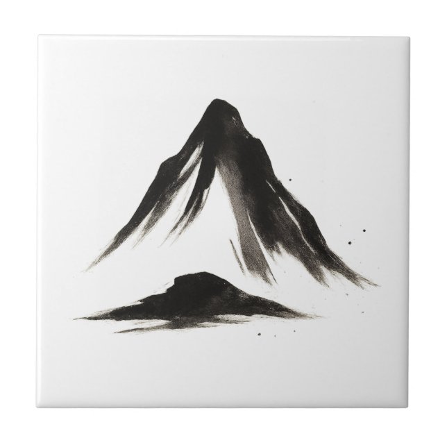 Quiet Mountain – Ink Brush Landscape on Coaster (Front)