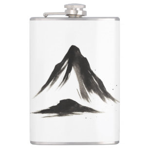 Quiet Mountain – Ink Brush Landscape on Hip Flask